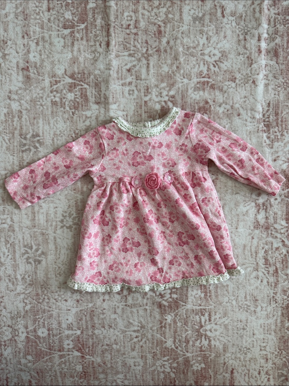 Little Me Pink Floral Baby Pajamas with Green Trim
